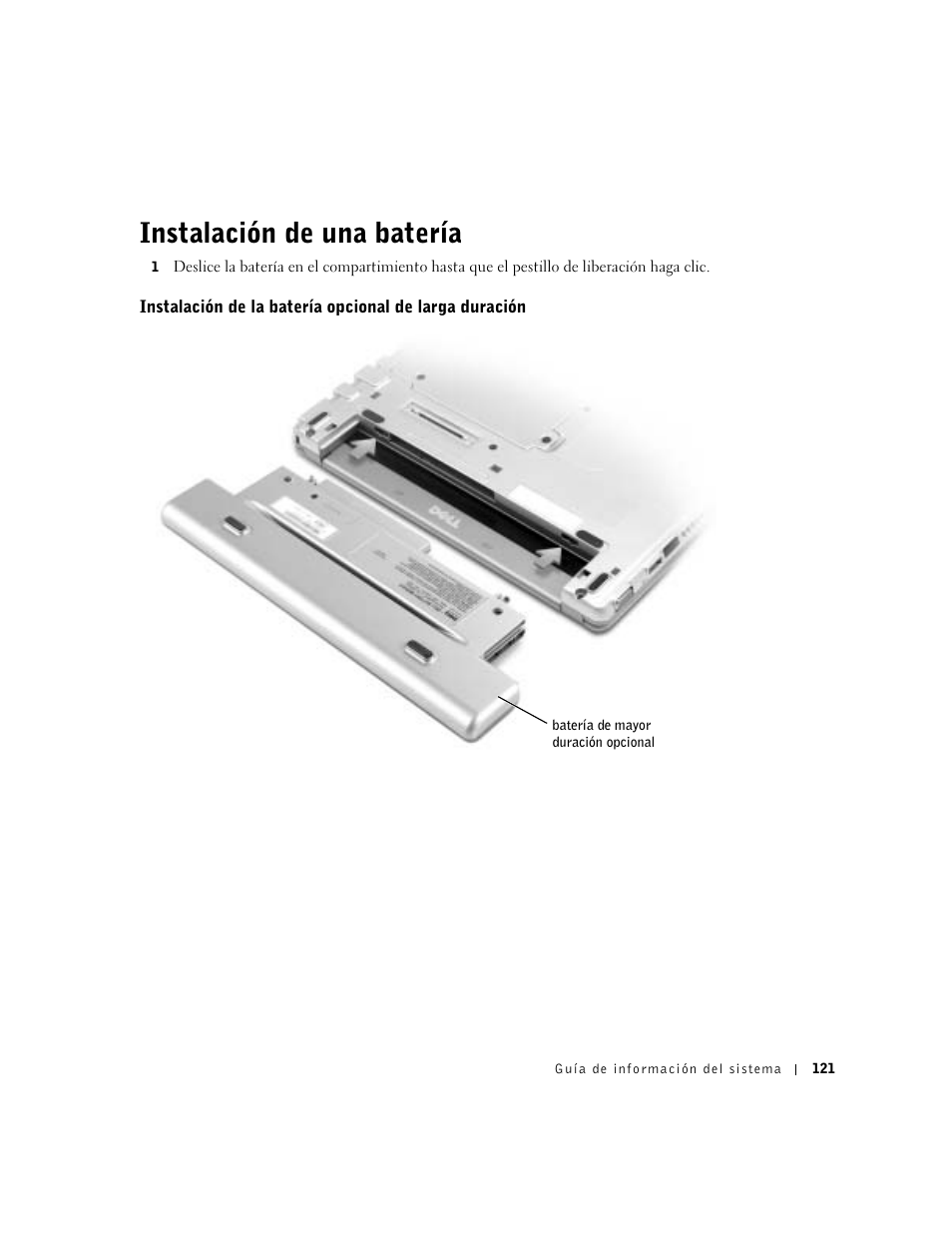 Instalación de una batería | Dell Latitude X300 User Manual | Page 123 / 138