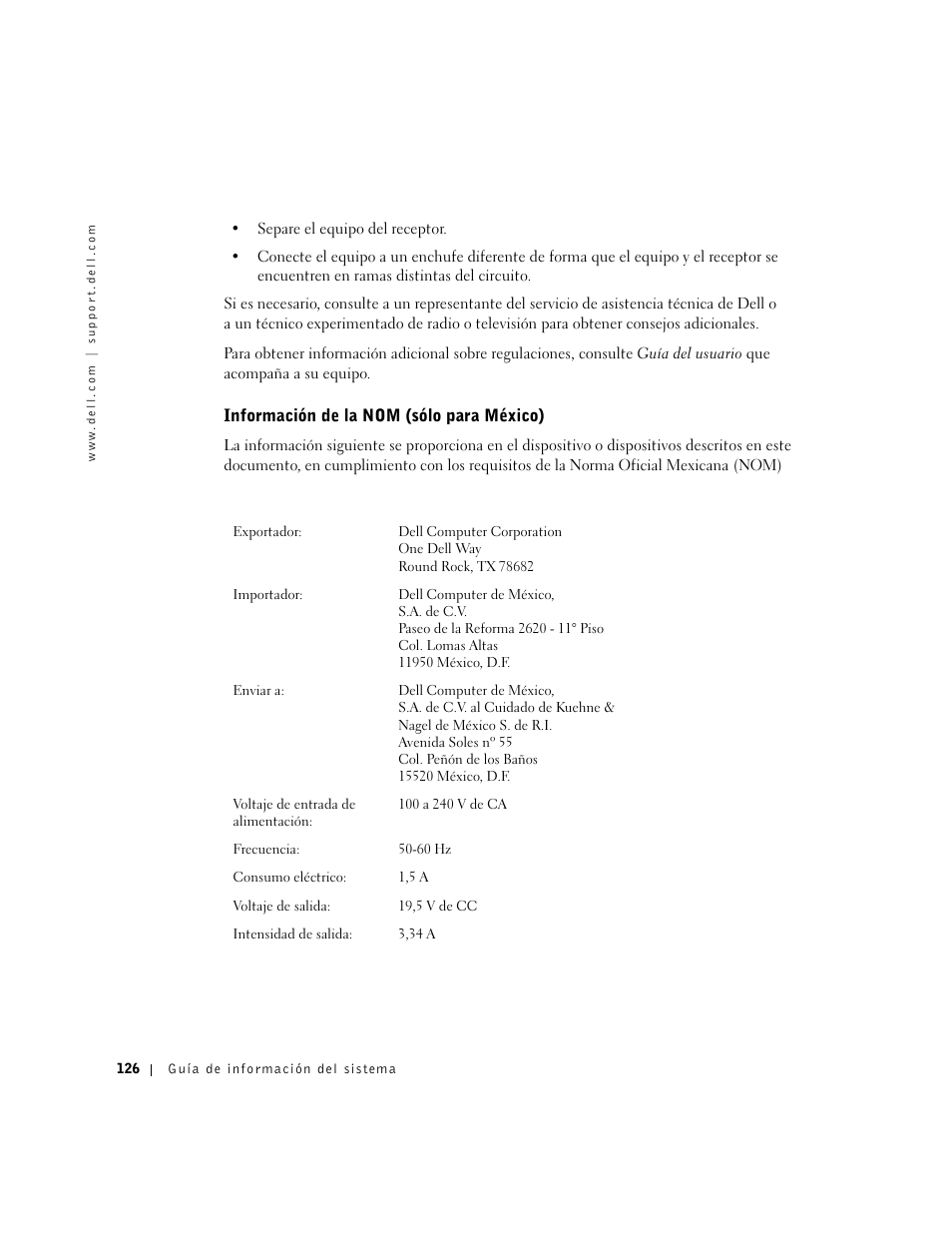 Información de la nom (sólo para méxico) | Dell Latitude X300 User Manual | Page 128 / 138