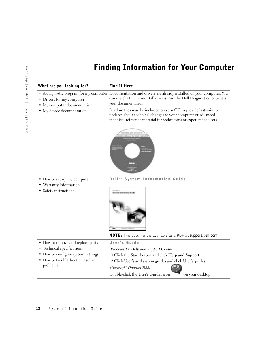 Finding information for your computer | Dell Latitude X300 User Manual | Page 14 / 138