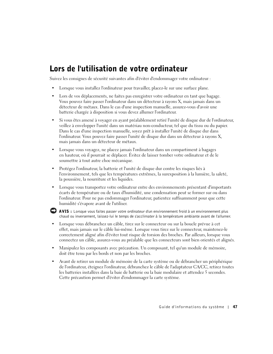 Lors de l'utilisation de votre ordinateur (suite), Lors de l'utilisation de votre ordinateur | Dell Latitude X300 User Manual | Page 49 / 138