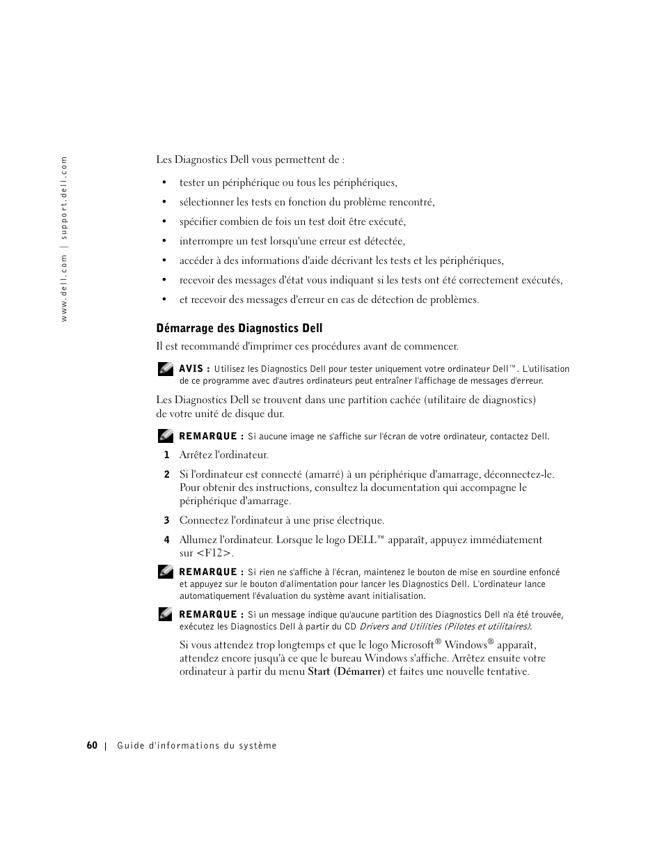 Démarrage des diagnostics dell | Dell Latitude X300 User Manual | Page 62 / 138