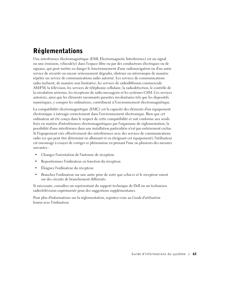 Réglementations | Dell Latitude X300 User Manual | Page 65 / 138