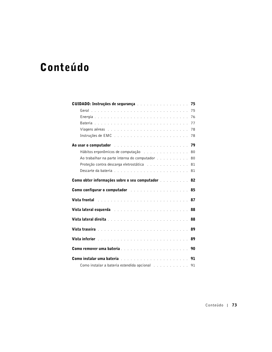 Conteúdo | Dell Latitude X300 User Manual | Page 75 / 138