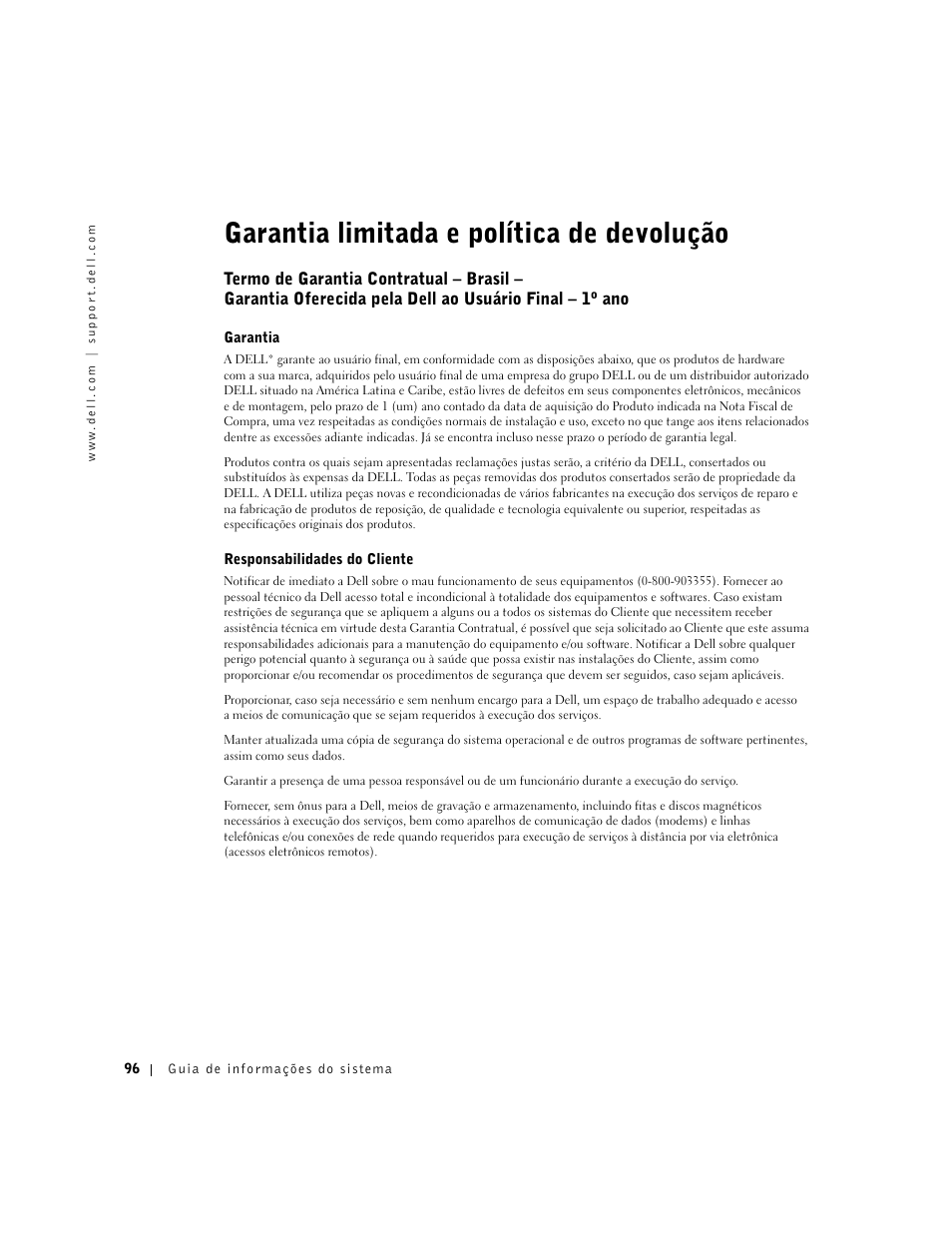 Garantia limitada e política de devolução | Dell Latitude X300 User Manual | Page 98 / 138