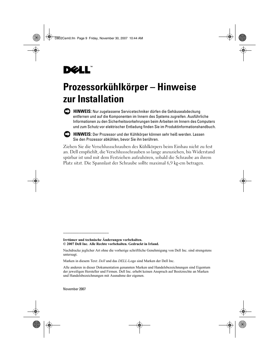 Prozessorkühlkörper – hinweise zur installation | Dell PowerEdge M610 User Manual | Page 4 / 7