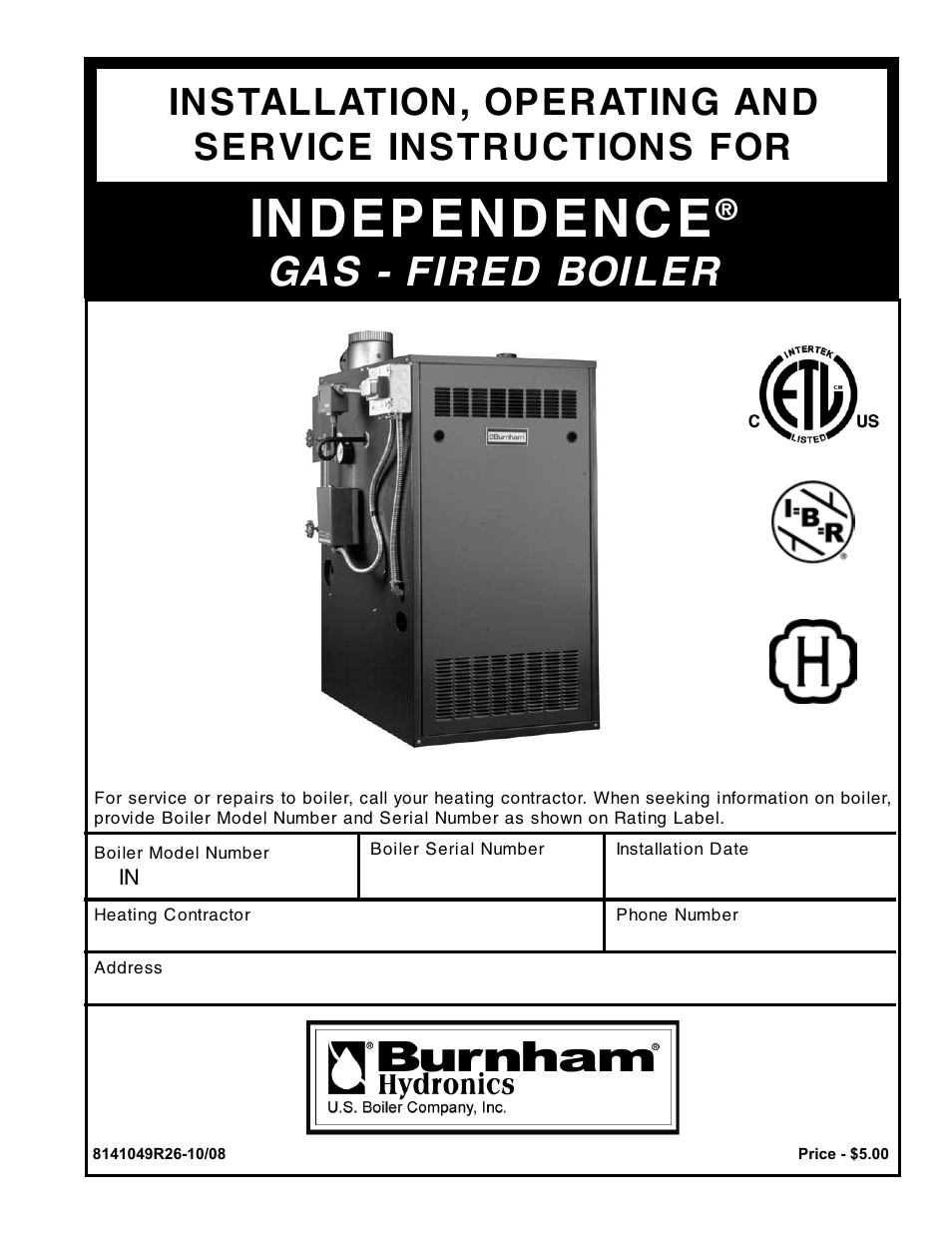 Burnham Independence IN10 User Manual | 92 pages