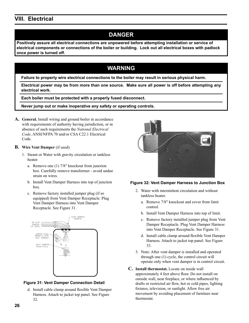 Viii. electrical, Danger, Warning | Burnham Independence IN10 User Manual | Page 26 / 92