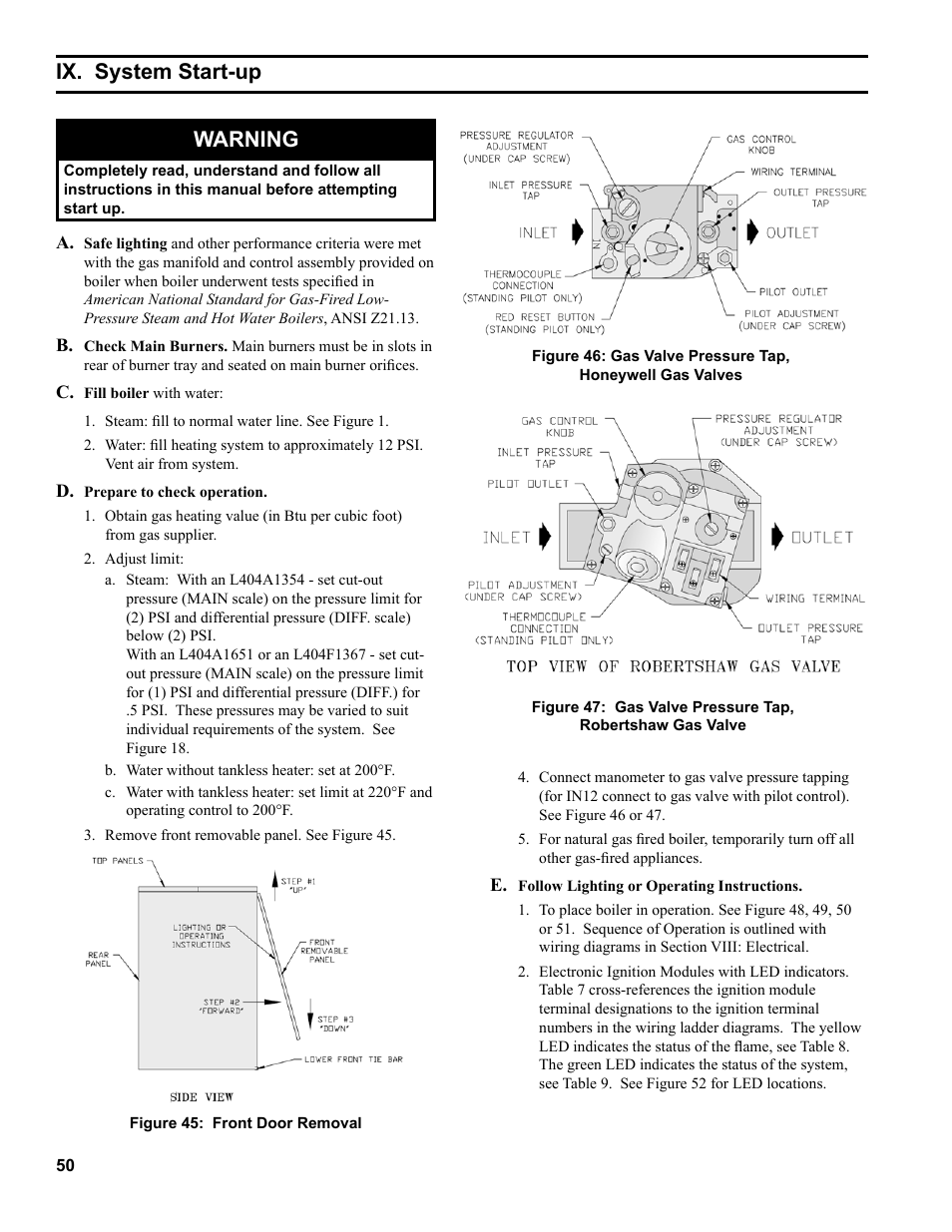 Ix. system start-up, Warning | Burnham Independence IN10 User Manual | Page 50 / 92