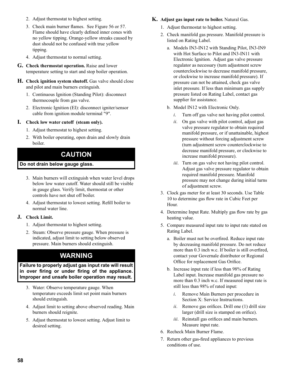 Caution, Warning | Burnham Independence IN10 User Manual | Page 58 / 92