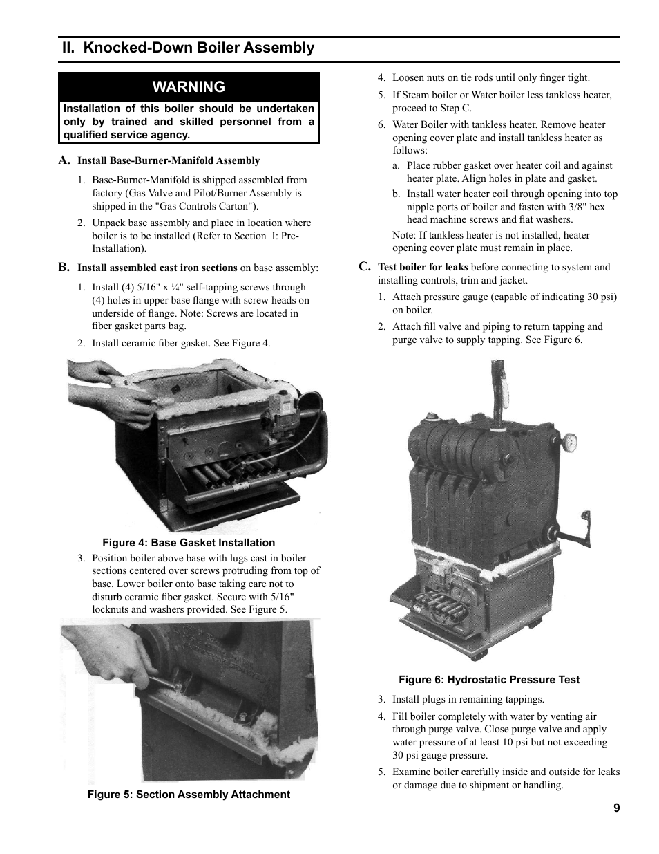 Ii. knocked-down boiler assembly warning | Burnham Independence IN10 User Manual | Page 9 / 92