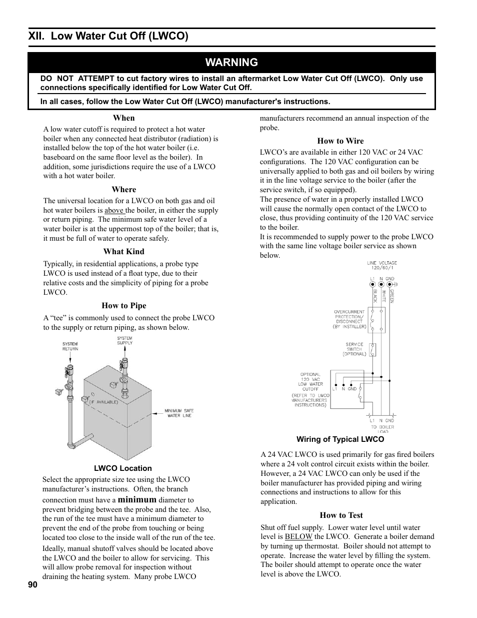 Xii. low water cut off (lwco), Warning | Burnham Independence IN10 User Manual | Page 90 / 92