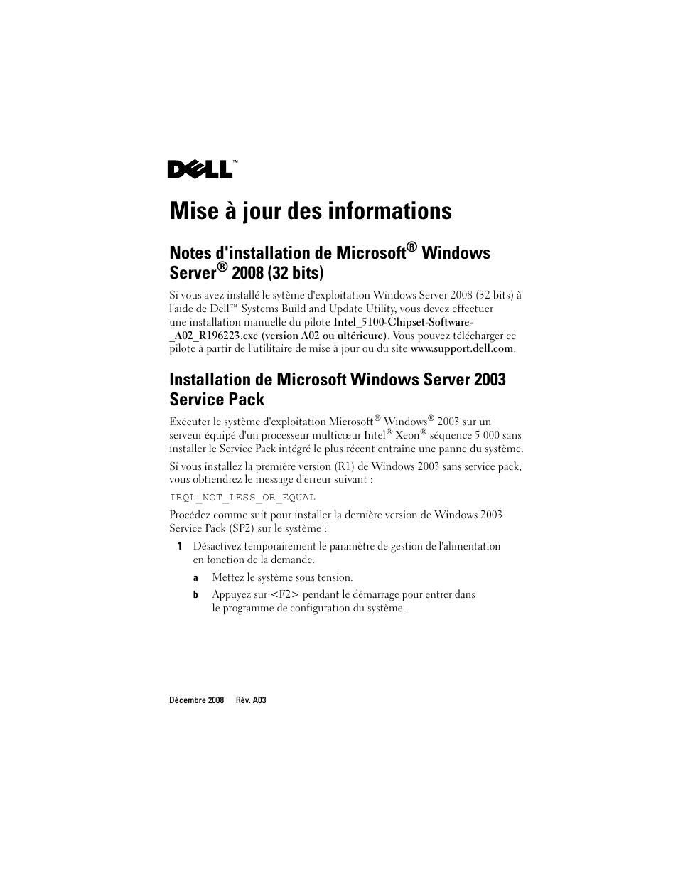 Mise à jour des informations, Windows server | Dell POWEREDGE 300 User Manual | Page 5 / 18