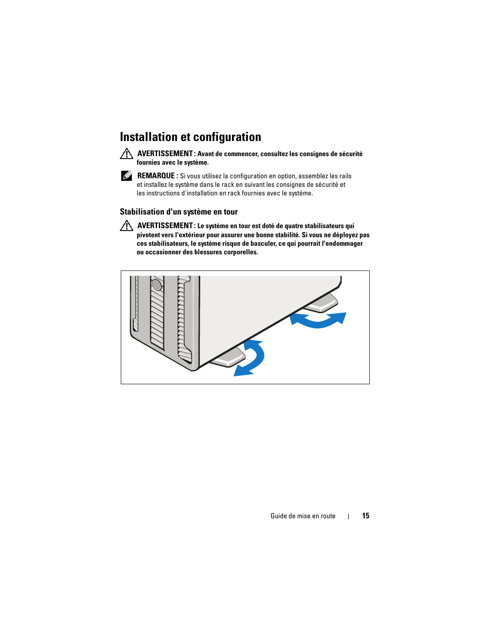 Installation et configuration, Stabilisation d'un système en tour | Dell PowerEdge T610 User Manual | Page 17 / 54