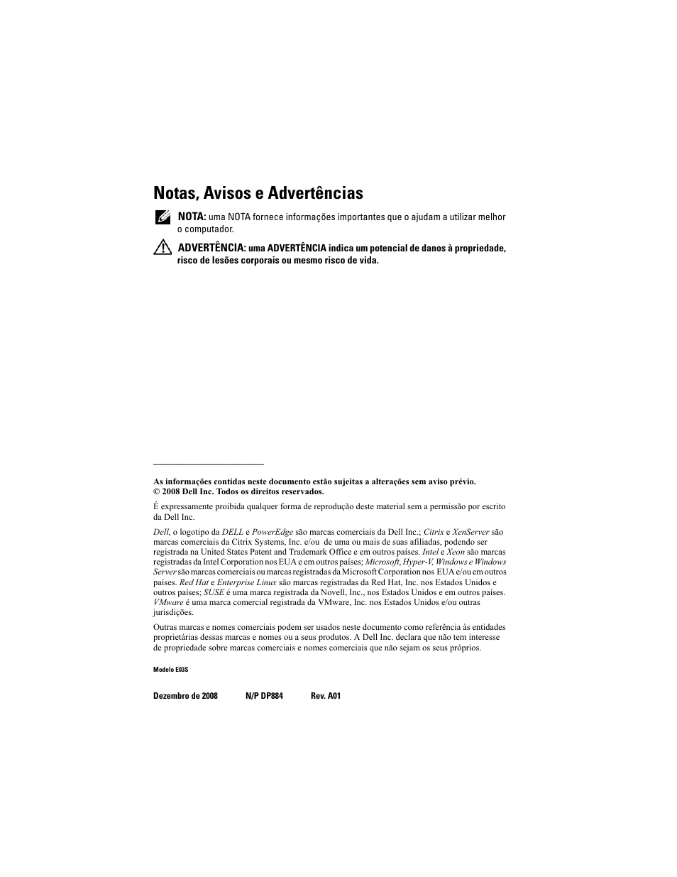 Notas, avisos e advertências | Dell PowerEdge T610 User Manual | Page 30 / 54