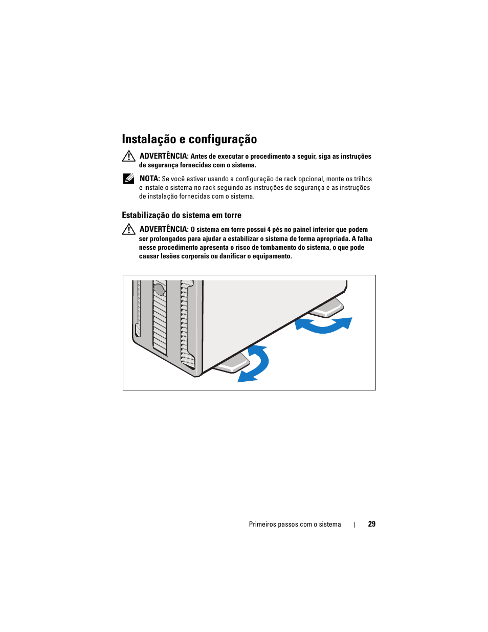 Instalação e configuração, Estabilização do sistema em torre | Dell PowerEdge T610 User Manual | Page 31 / 54