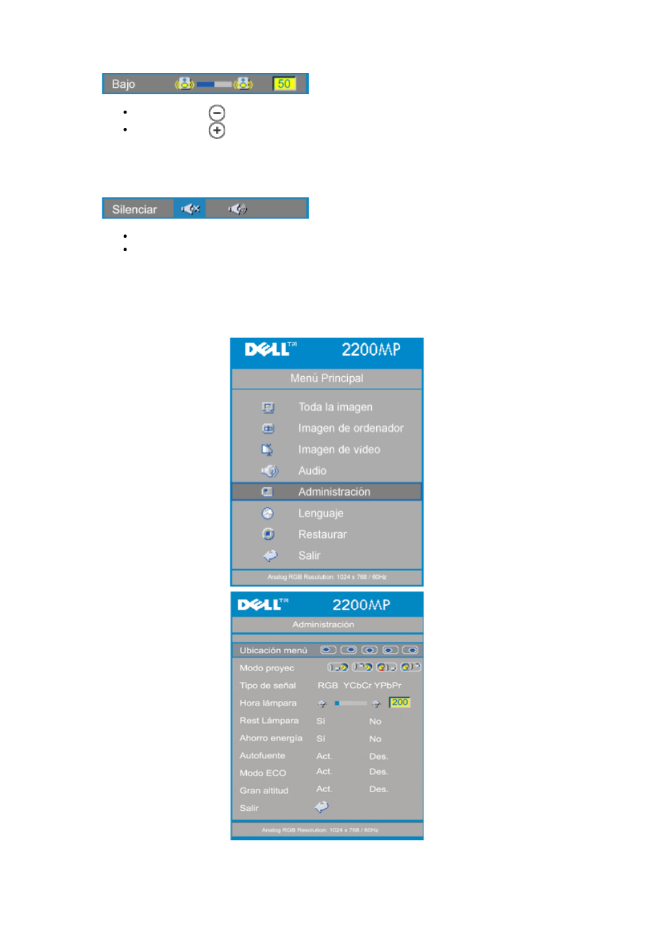 Administración | Dell Projector 2200MP User Manual | Page 20 / 53