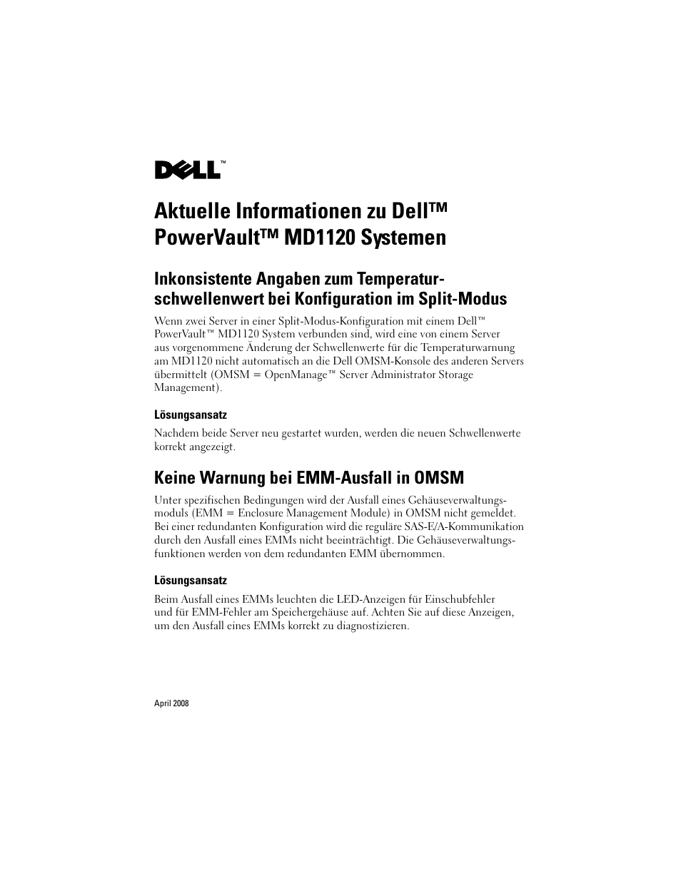 Lösungsansatz, Keine warnung bei emm-ausfall in omsm | Dell PowerVault MD1120 User Manual | Page 7 / 14