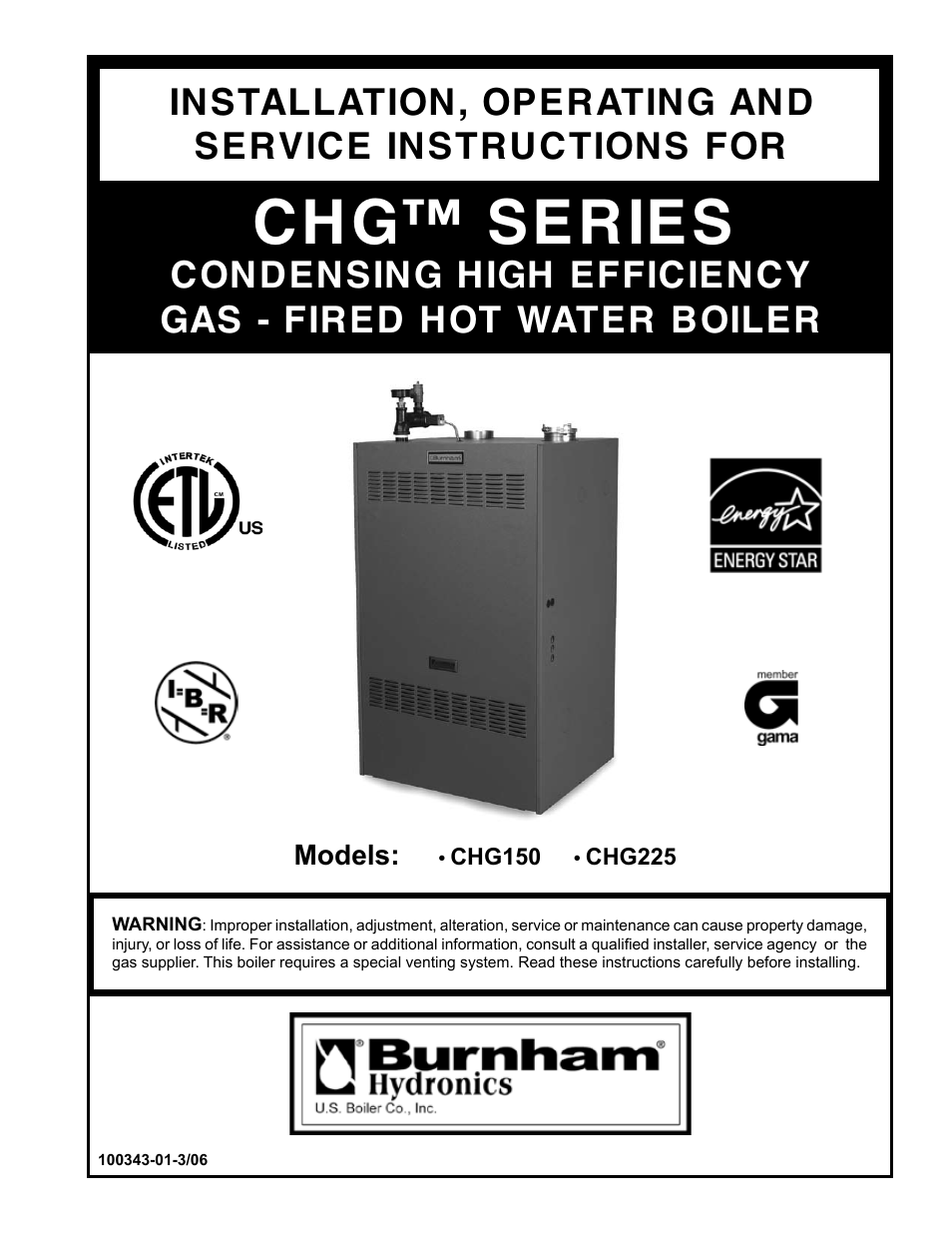 Burnham CHG225 User Manual | 72 pages