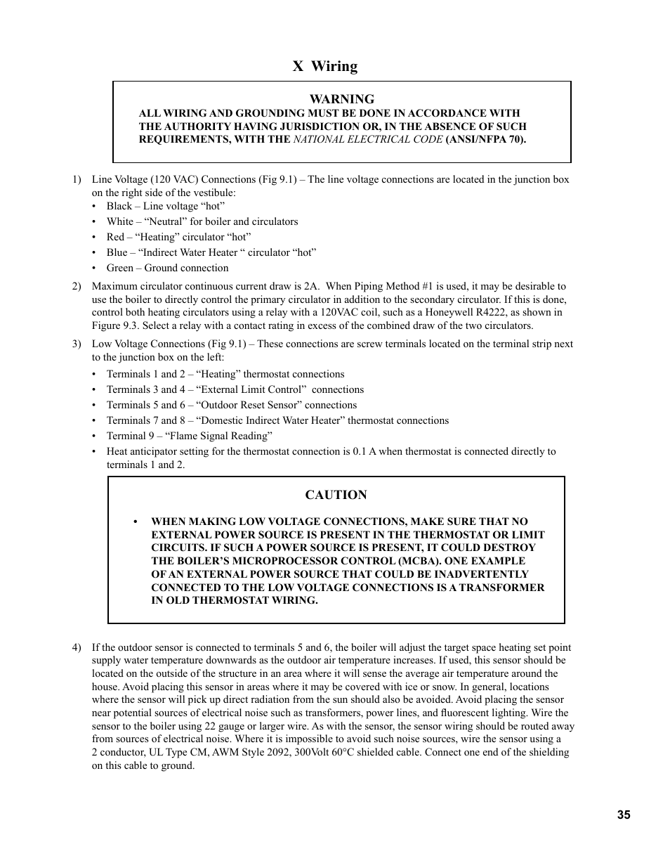 X wiring | Burnham CHG225 User Manual | Page 35 / 72