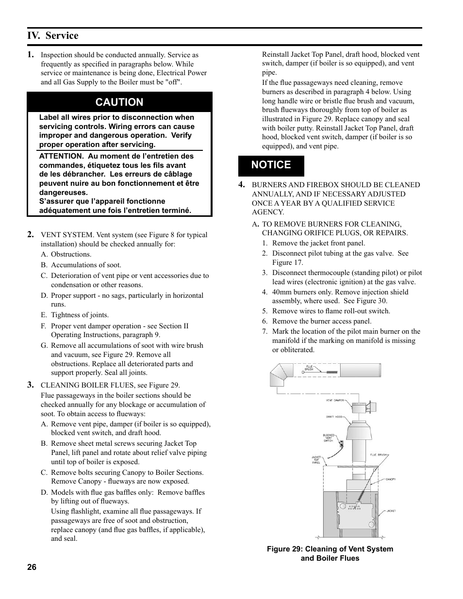 Iv. service, Caution, Notice | Burnham Series 2B User Manual | Page 26 / 52