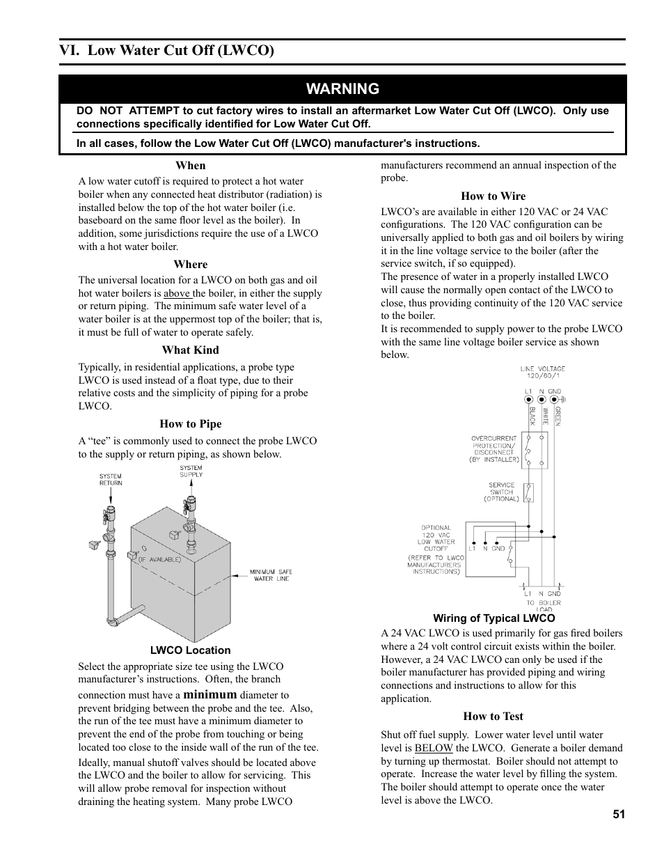 Vi. low water cut off (lwco), Warning | Burnham Series 2B User Manual | Page 51 / 52