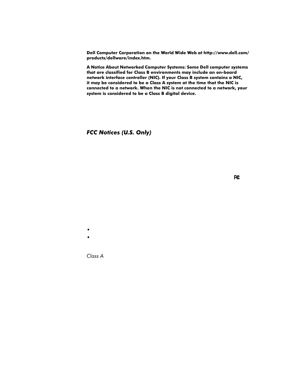 Fcc notices (u.s. only), Fcc notices (u.s. only) -12, Class a -12 | Dell Inspiron 8100 User Manual | Page 16 / 158