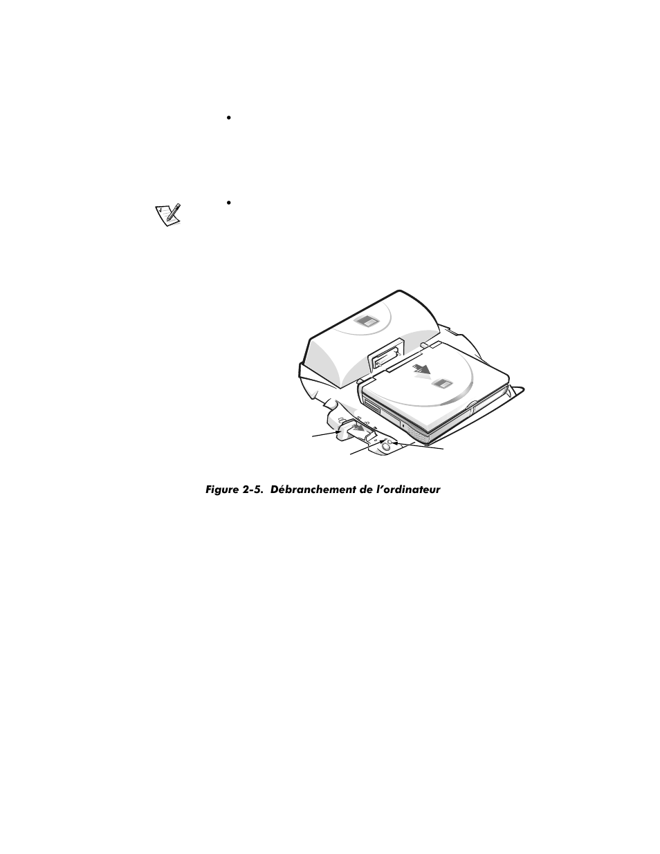 Figure 2-5, Débranchement de l’ordinateur -7 | Dell Inspiron 8100 User Manual | Page 41 / 158