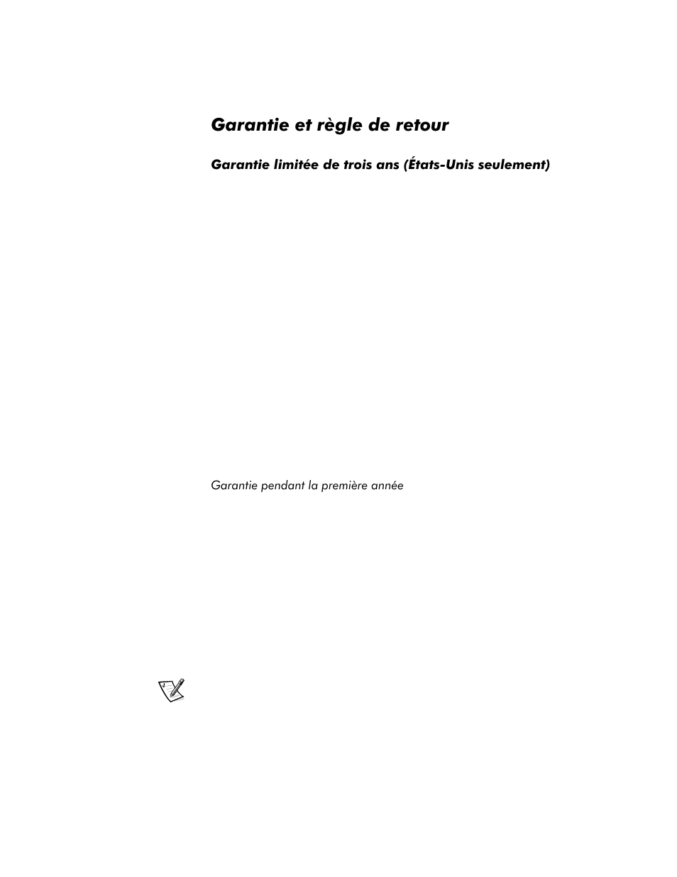 Garantie et règle de retour, Garantie et règle de retour -23, Garantie pendant la première année -23 | Dell Inspiron 8100 User Manual | Page 57 / 158