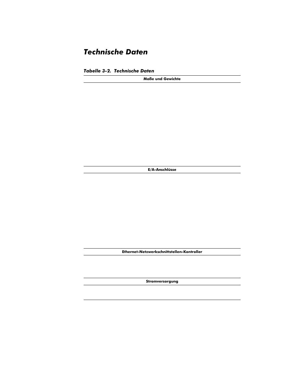 Technische daten, Technische daten -10, Tabelle 3-2 | Dell Inspiron 8100 User Manual | Page 76 / 158