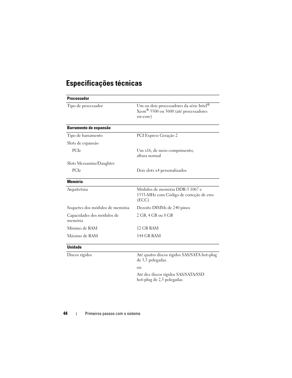 Especificações técnicas | Dell PowerEdge C1100 User Manual | Page 46 / 66