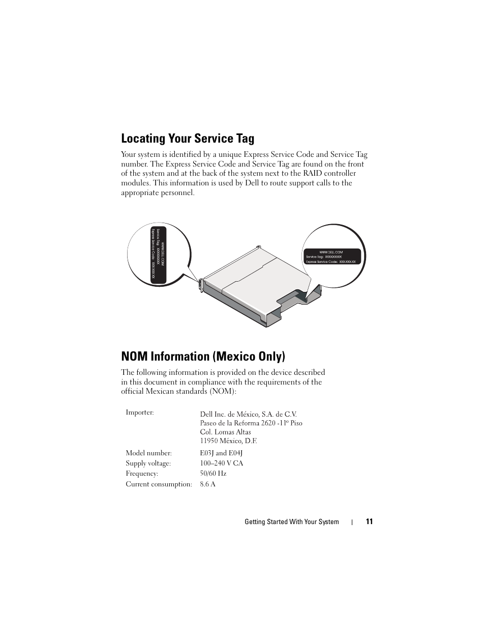 Locating your service tag, Nom information (mexico only) | Dell PowerVault MD3200 User Manual | Page 13 / 76