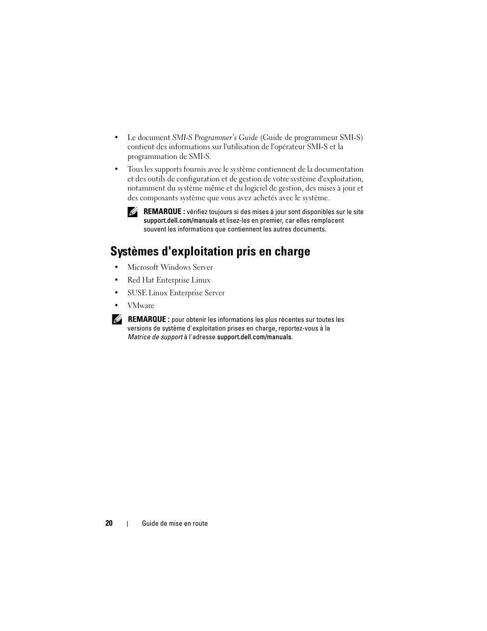 Systèmes d'exploitation pris en charge | Dell PowerVault MD3200 User Manual | Page 22 / 76