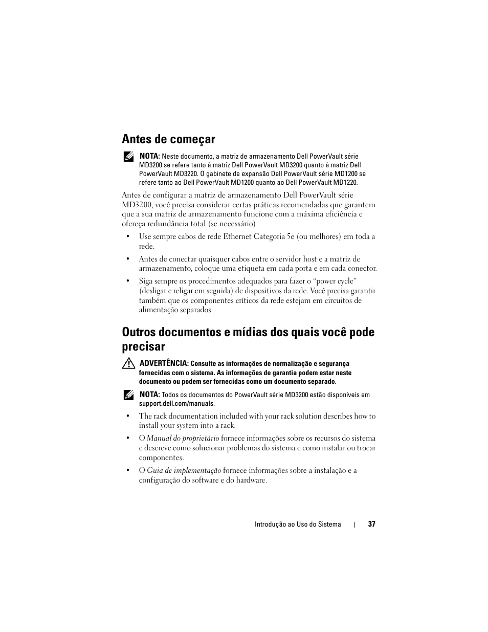 Antes de começar | Dell PowerVault MD3200 User Manual | Page 39 / 76