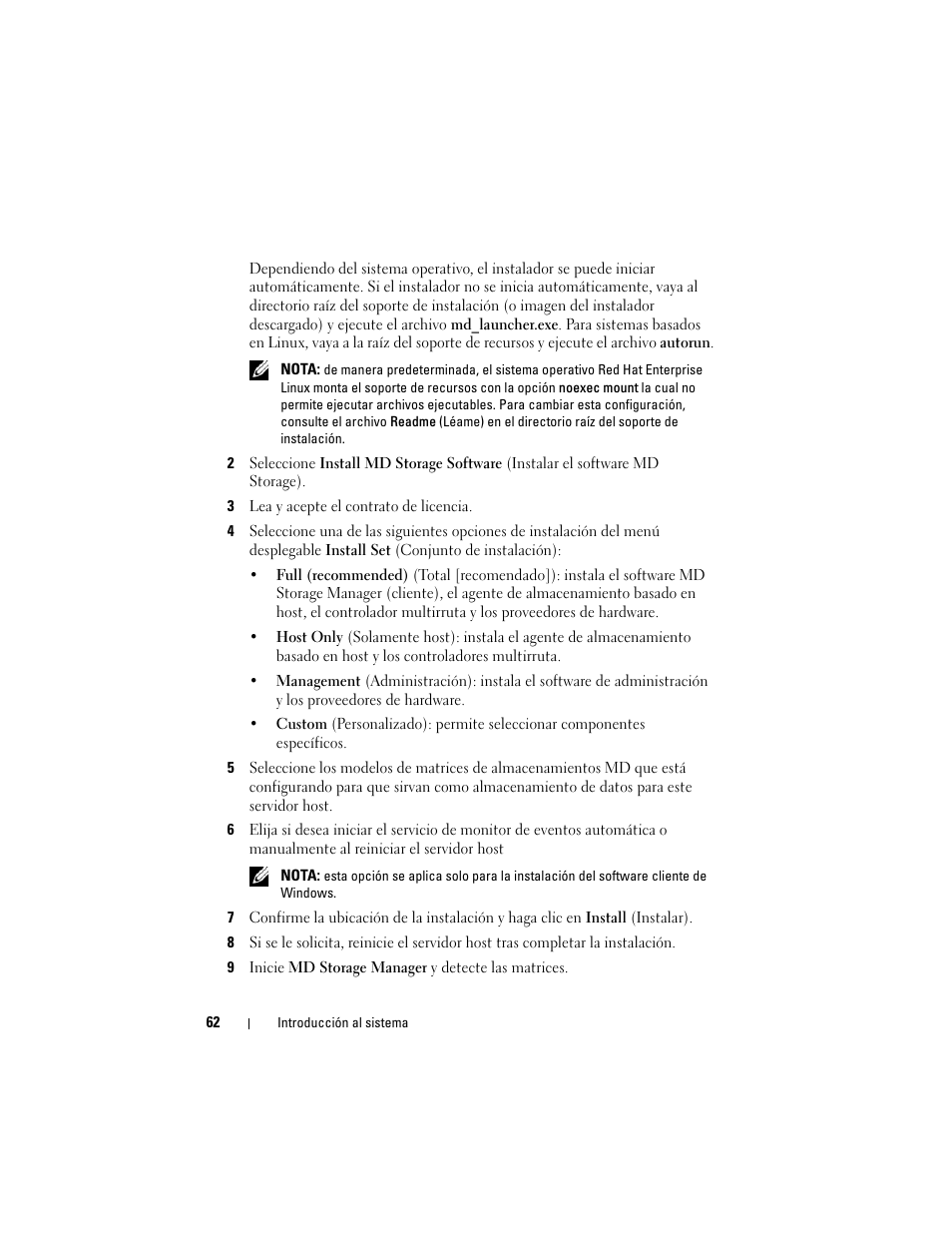 3 lea y acepte el contrato de licencia, 9 inicie md storage manager y detecte las matrices | Dell PowerVault MD3200 User Manual | Page 64 / 76