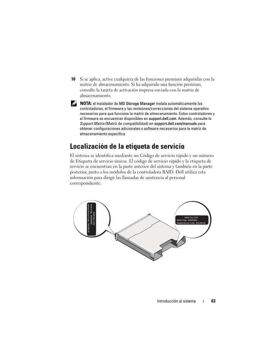 Localización de la etiqueta de servicio | Dell PowerVault MD3200 User Manual | Page 65 / 76