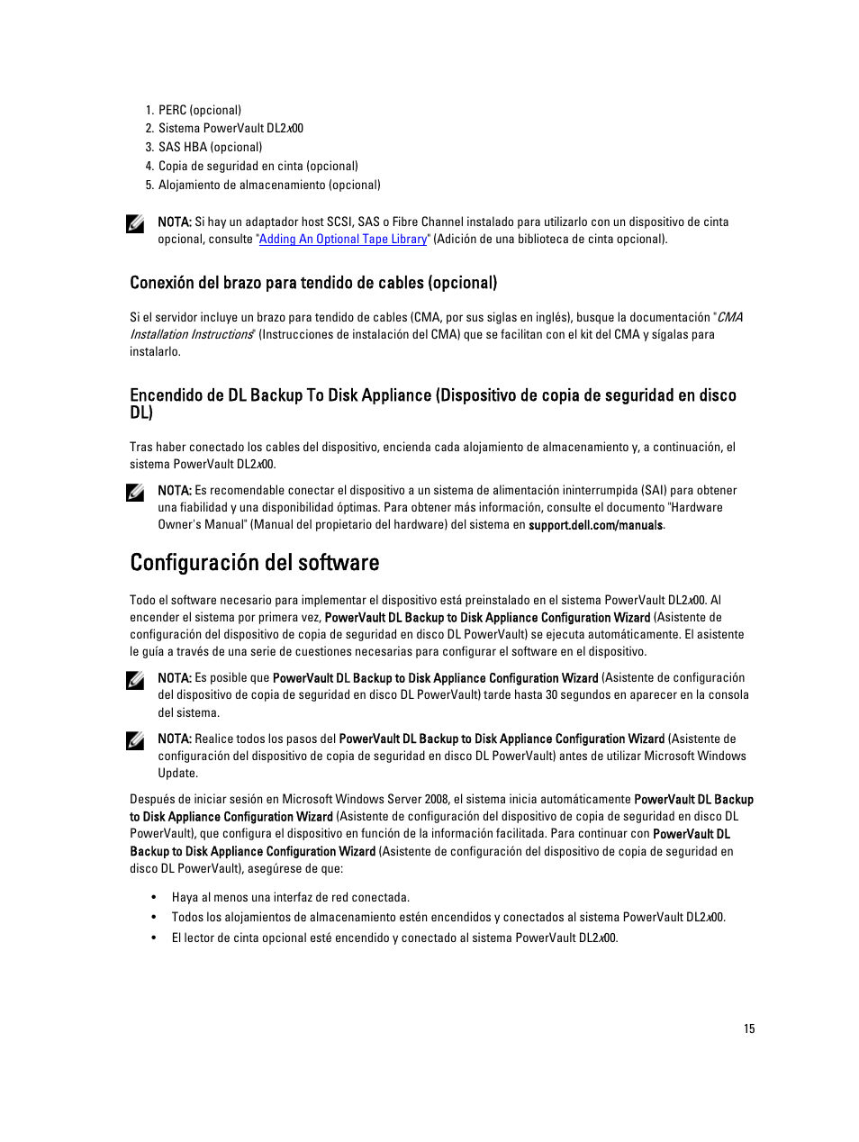 Configuración del software | Dell PowerVault DL2200 CommVault User Manual | Page 15 / 65
