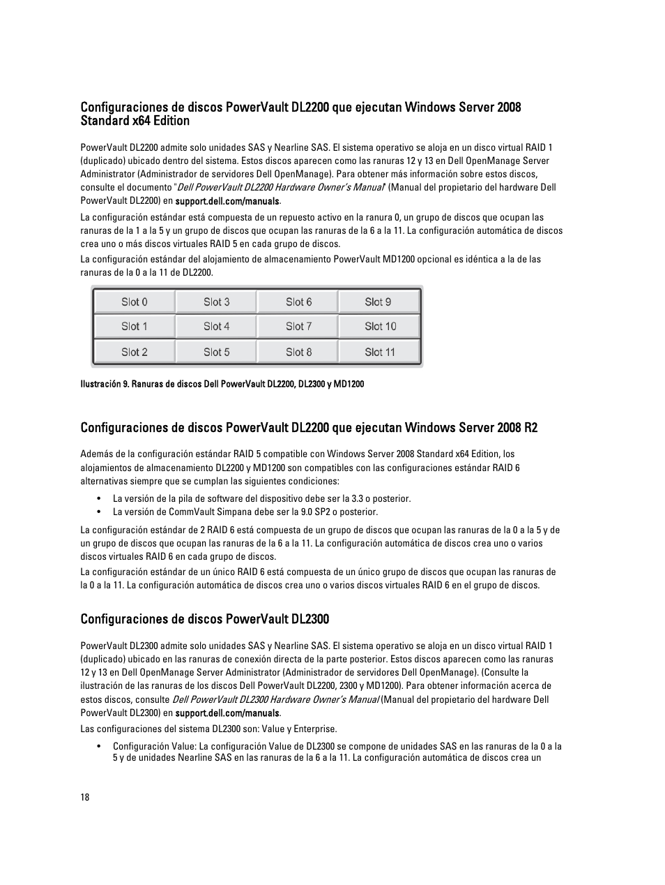 Configuraciones de discos powervault dl2300 | Dell PowerVault DL2200 CommVault User Manual | Page 18 / 65