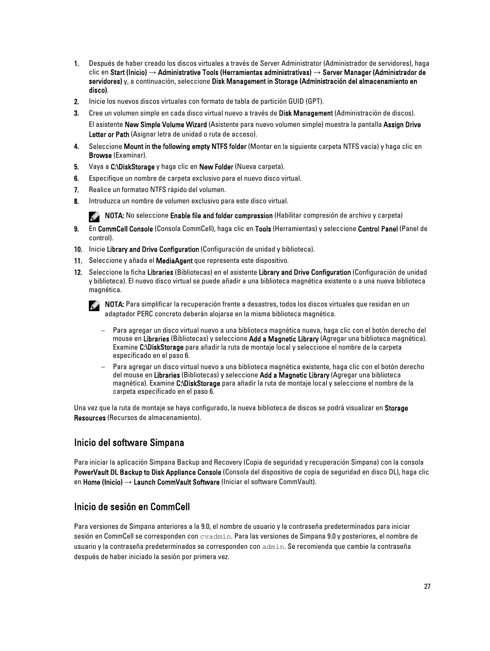 Inicio del software simpana, Inicio de sesión en commcell | Dell PowerVault DL2200 CommVault User Manual | Page 27 / 65