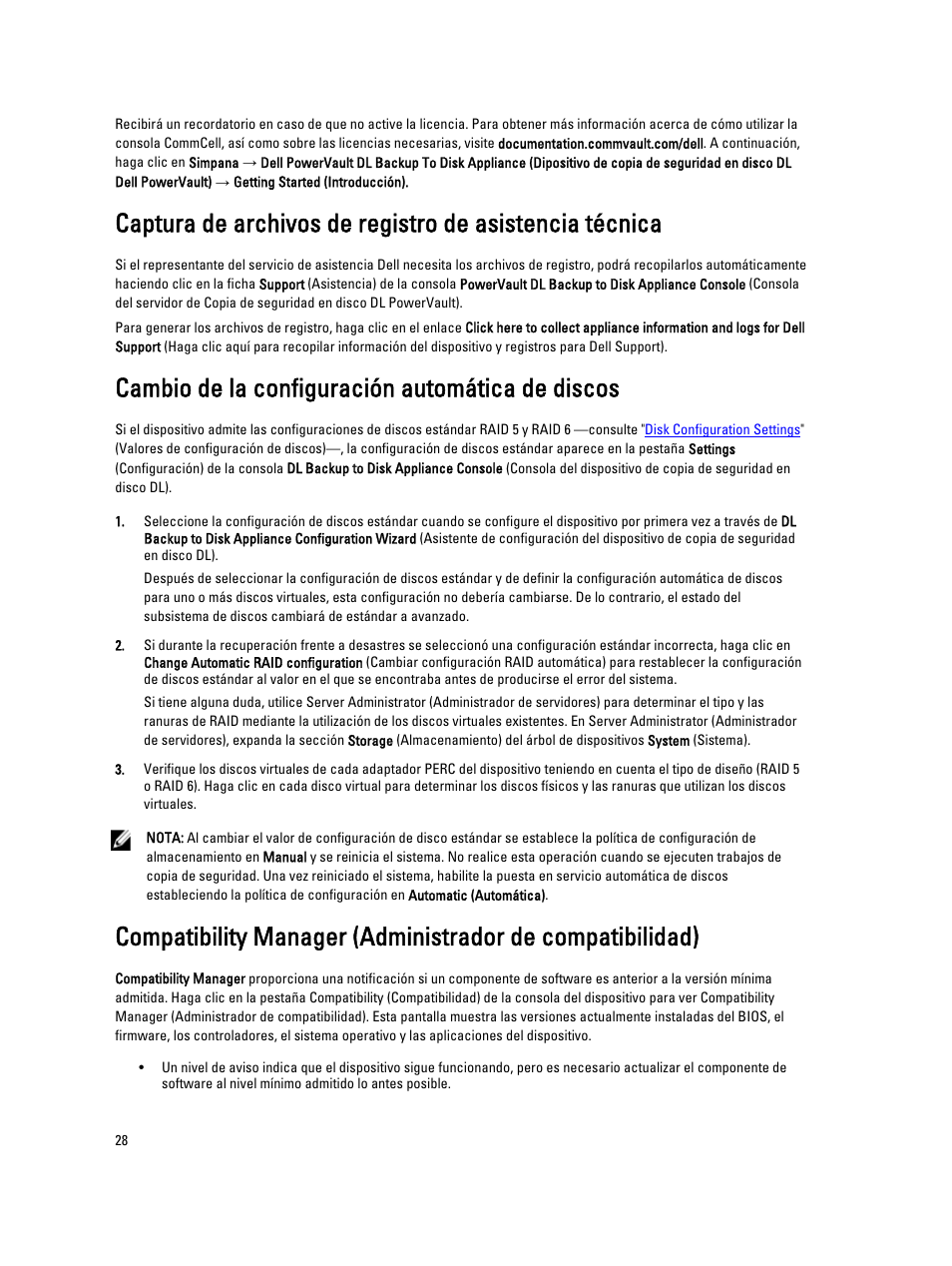 Cambio de la configuración automática de discos | Dell PowerVault DL2200 CommVault User Manual | Page 28 / 65