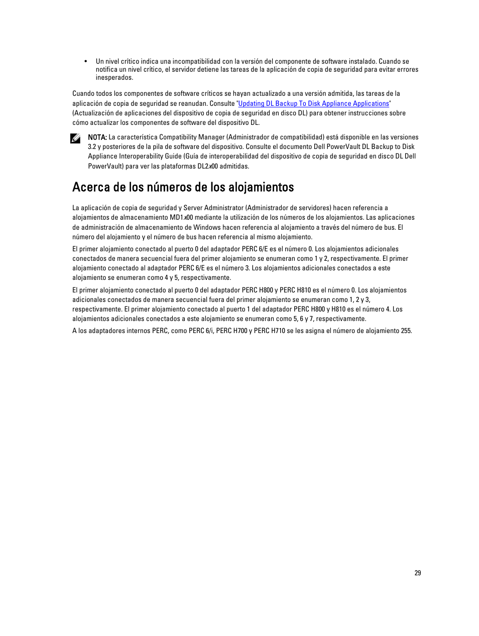 Acerca de los números de los alojamientos | Dell PowerVault DL2200 CommVault User Manual | Page 29 / 65