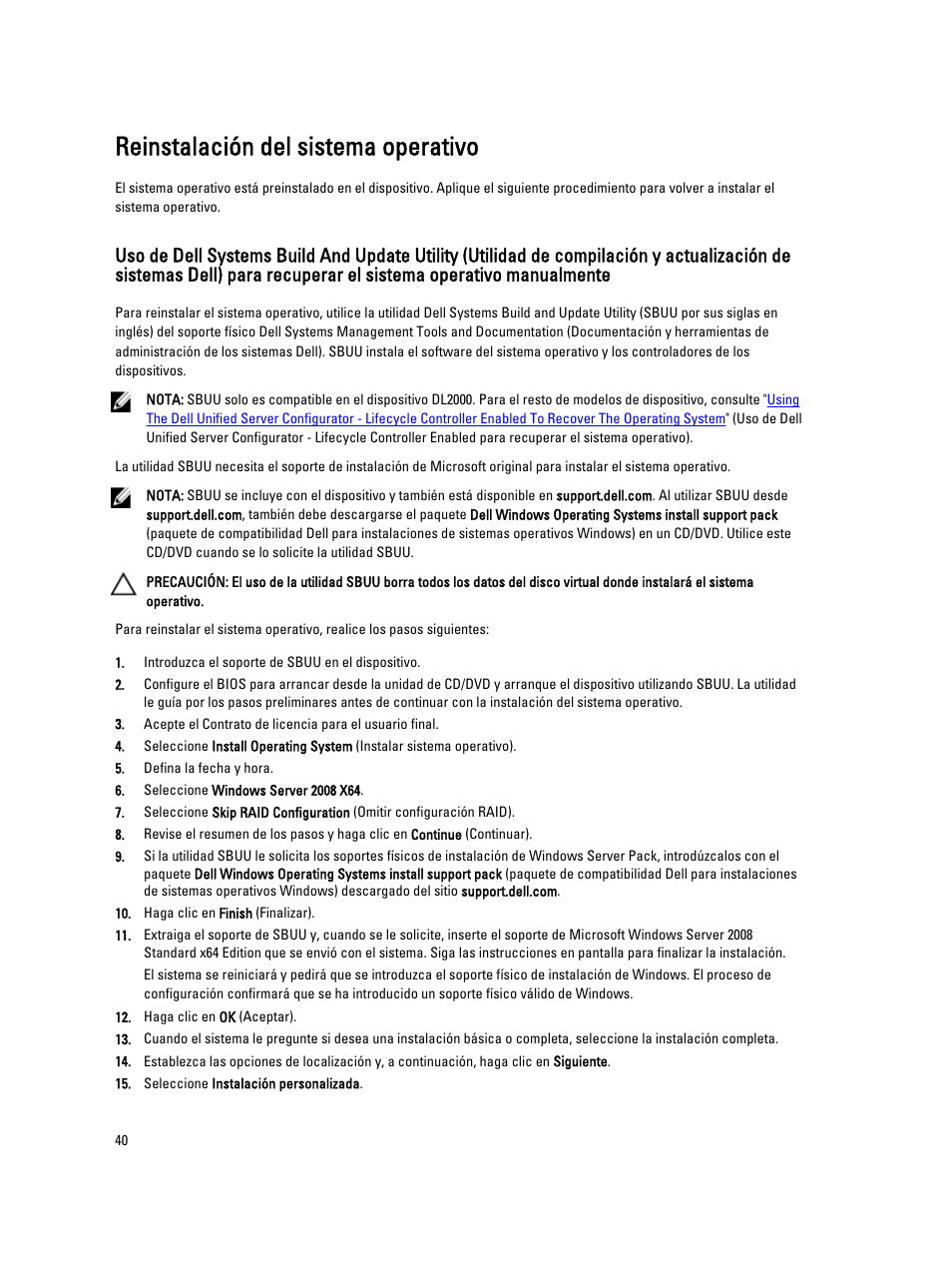 Reinstalación del sistema operativo | Dell PowerVault DL2200 CommVault User Manual | Page 40 / 65