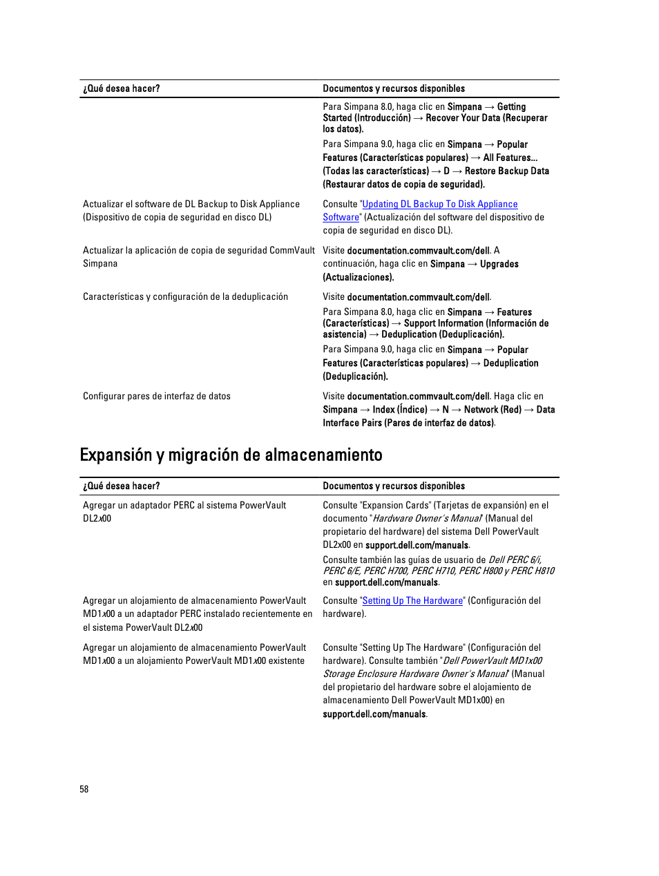 Expansión y migración de almacenamiento | Dell PowerVault DL2200 CommVault User Manual | Page 58 / 65