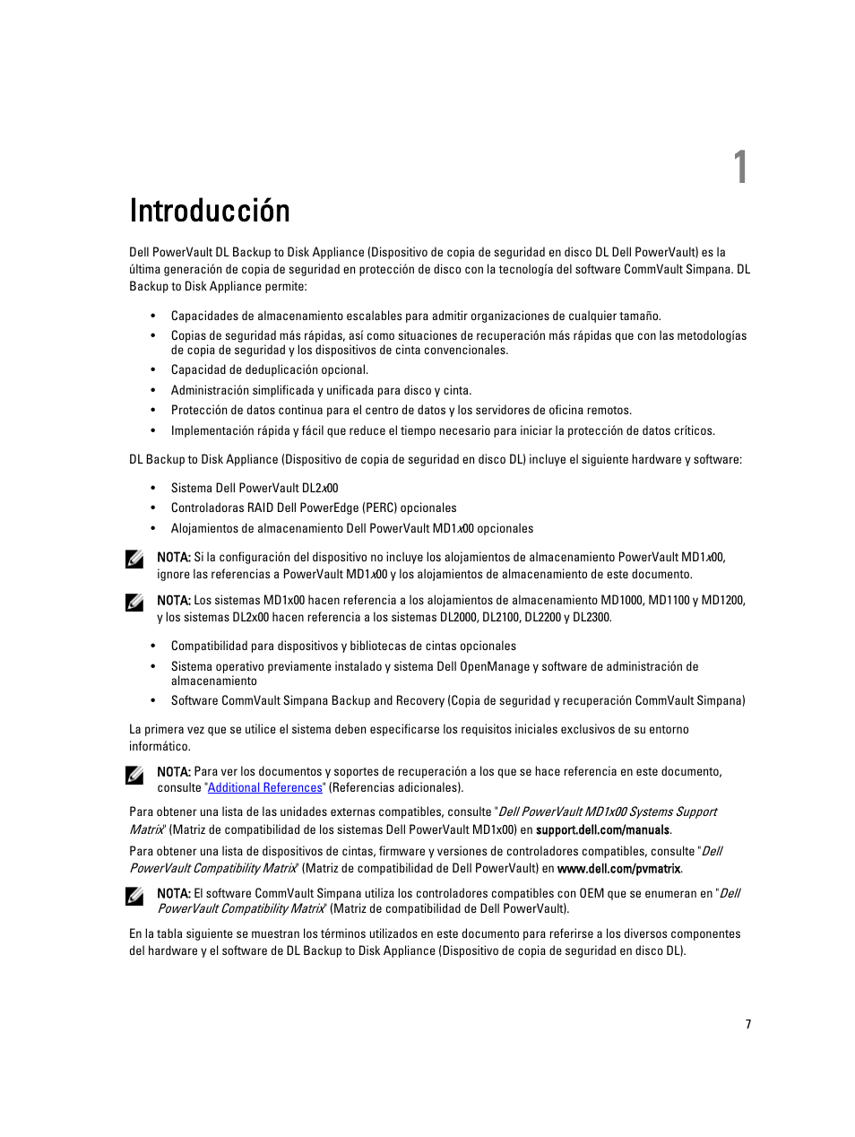 Introducción, Capítulo 1: introducción | Dell PowerVault DL2200 CommVault User Manual | Page 7 / 65