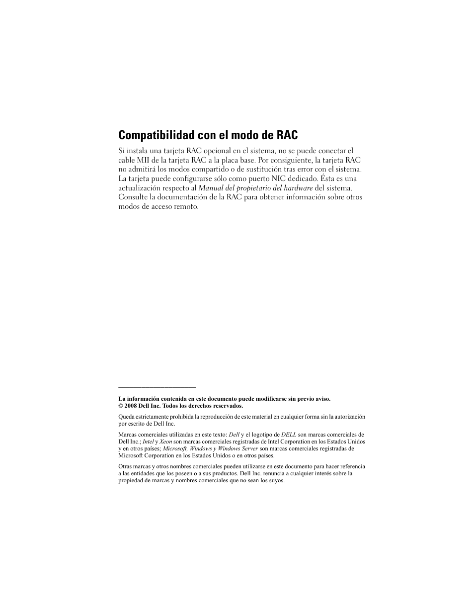 Compatibilidad con el modo de rac | Dell PowerEdge T300 User Manual | Page 18 / 18