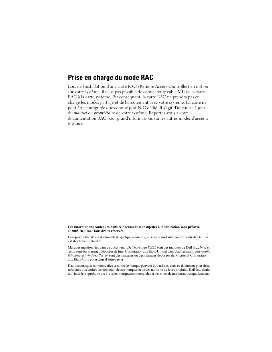 Prise en charge du mode rac | Dell PowerEdge T300 User Manual | Page 7 / 18