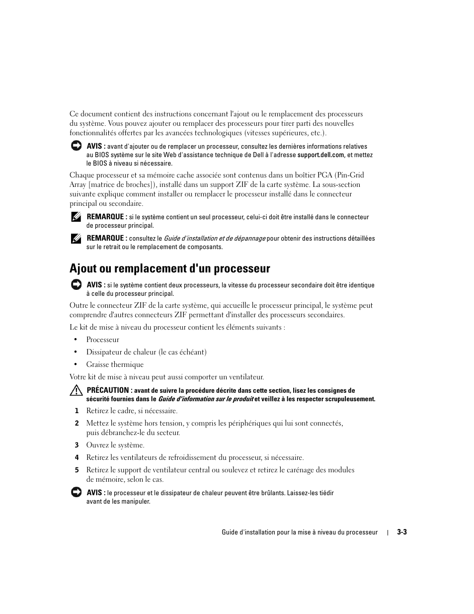 Ajout ou remplacement d'un processeur | Dell PowerEdge 1850 User Manual | Page 19 / 56