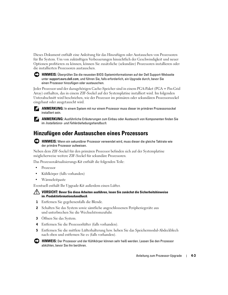 Hinzufügen oder austauschen eines prozessors | Dell PowerEdge 1850 User Manual | Page 27 / 56