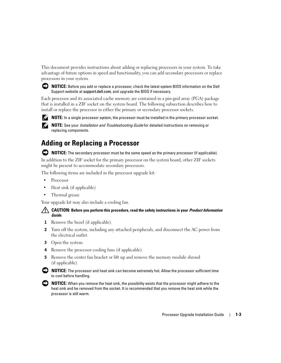 Adding or replacing a processor | Dell PowerEdge 1850 User Manual | Page 5 / 56