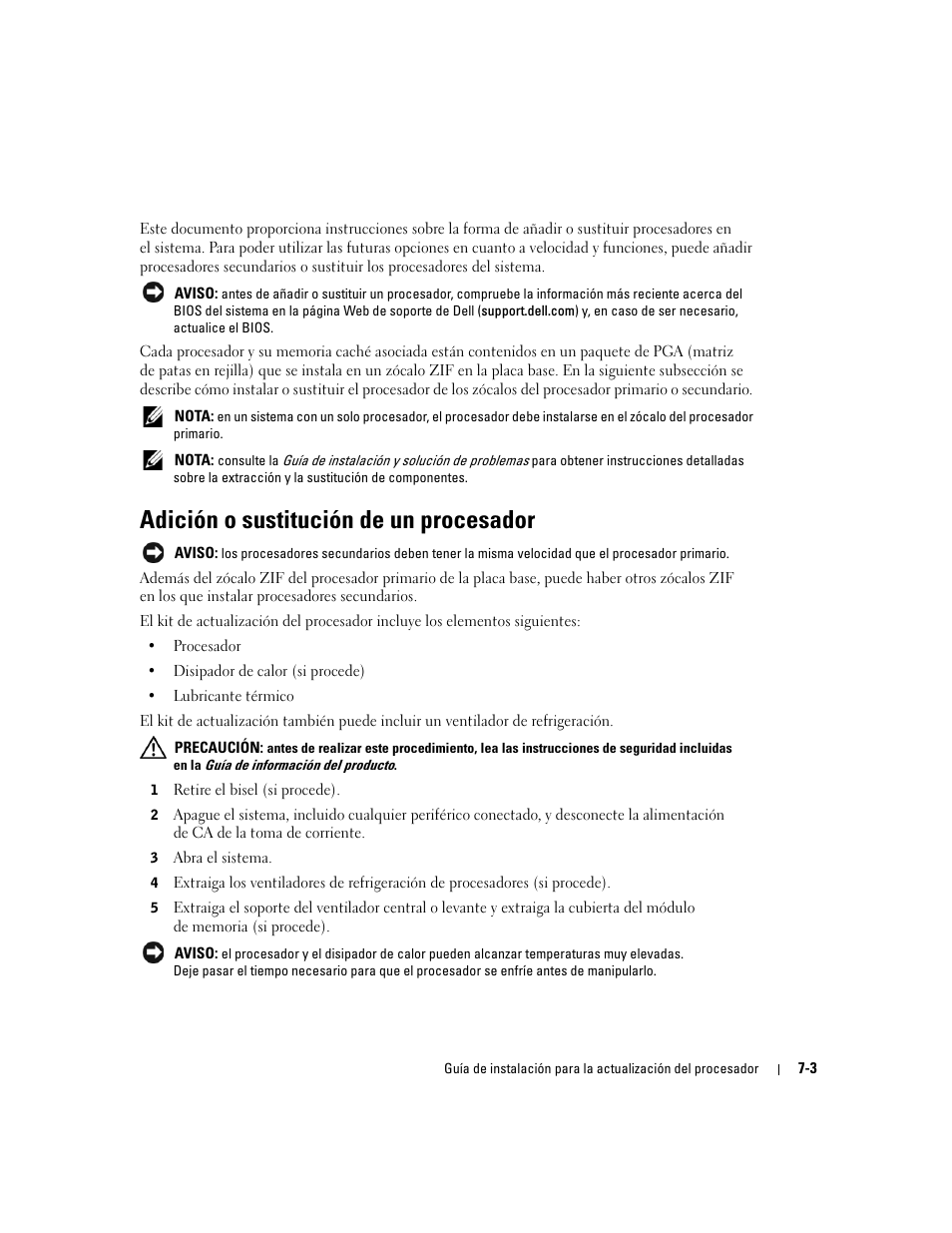 Adición o sustitución de un procesador | Dell PowerEdge 1850 User Manual | Page 51 / 56