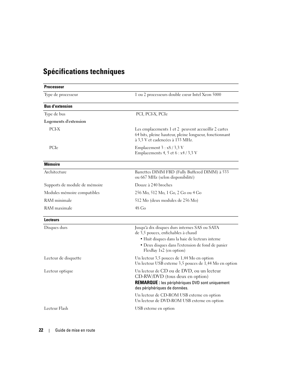 Spécifications techniques | Dell PowerEdge 2900 User Manual | Page 24 / 50
